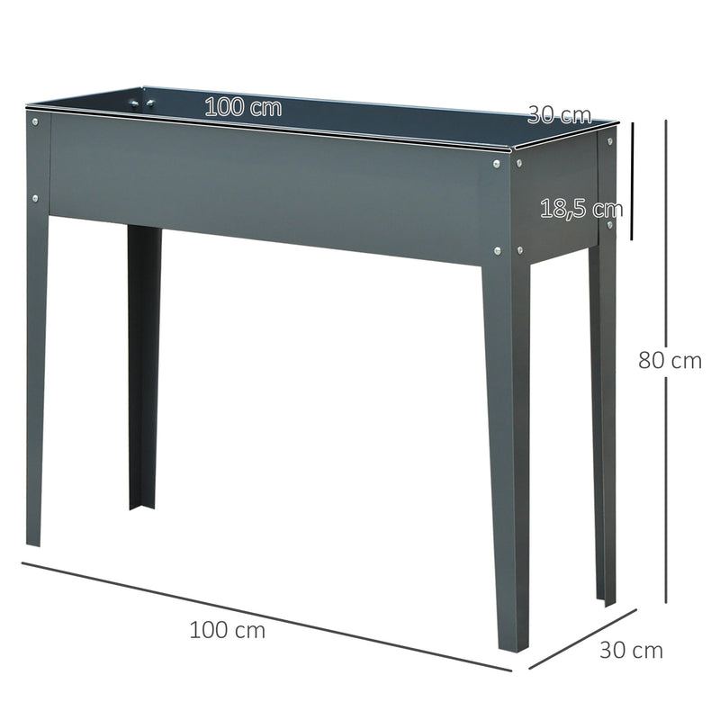 Floreira elevada Cultivo retangular elevado para plantas vegetais e flores com 3 orifícios de drenagem 100x30x80 cm Cinza