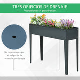 Floreira elevada Cultivo retangular elevado para plantas vegetais e flores com 3 orifícios de drenagem 100x30x80 cm Cinza