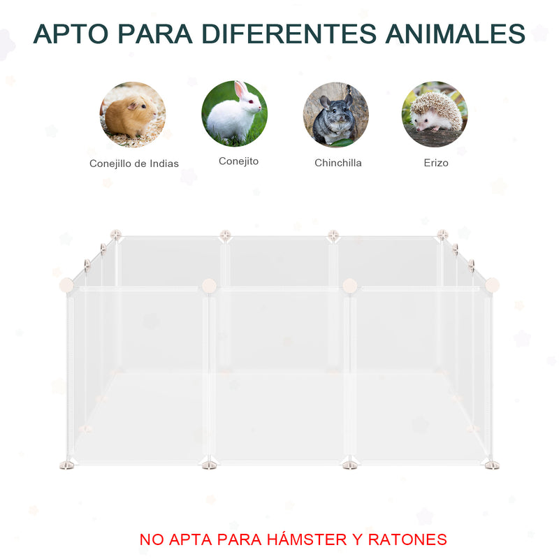 Cerca para Pequenos Animais Gaiola Modular de Metal com 12 painéis e 24 conectores para coelhos, porquinhos-da-índia 105x105x45 cm Branco