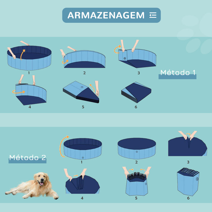 Piscina Dobrável para Cães Gatos Banheira Portátil para Animais de Estimação PVC Antiderrapante Múltiplo Uso para Interior e Exterior Ø120x30 cm Azul