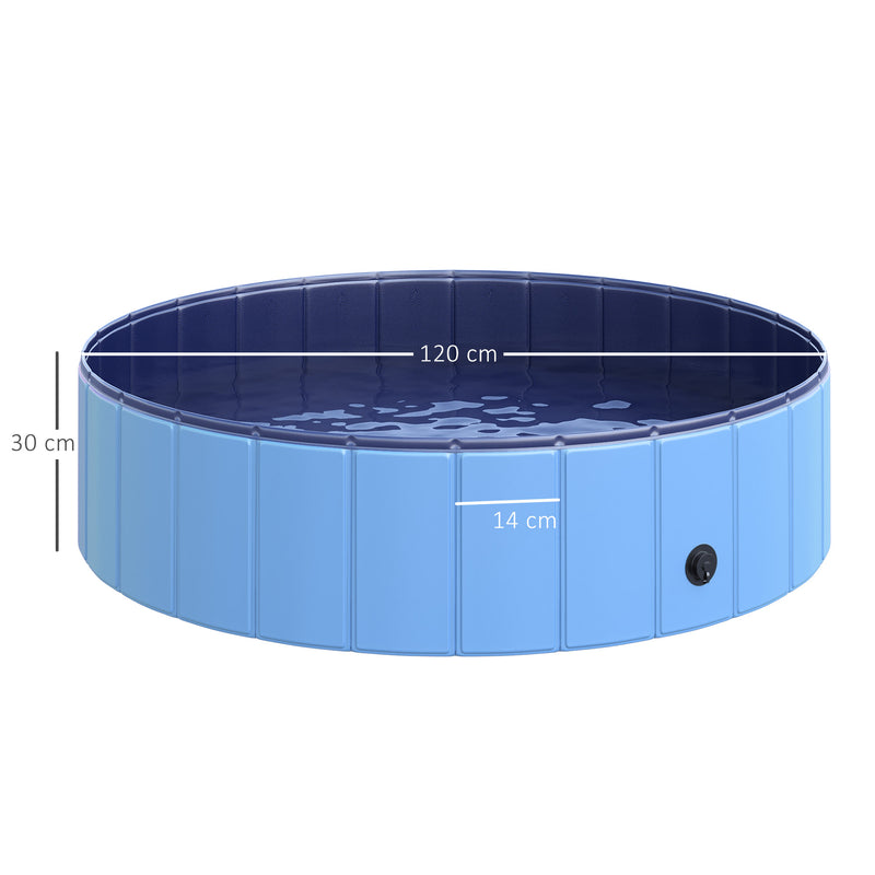 Piscina Dobrável para Cães Gatos Banheira Portátil para Animais de Estimação PVC Antiderrapante Múltiplo Uso para Interior e Exterior Ø120x30 cm Azul