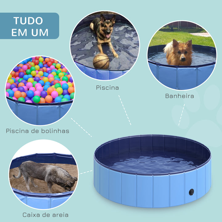 Piscina Dobrável para Cães Gatos Banheira Portátil para Animais de Estimação PVC Antiderrapante Múltiplo Uso para Interior e Exterior Ø120x30 cm Azul