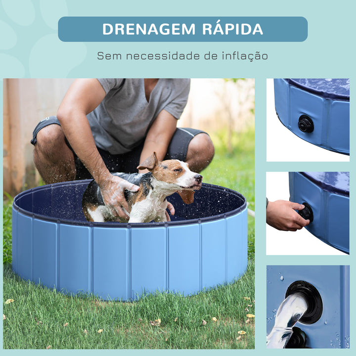 Piscina Dobrável para Cães Banheira para Animais de Estimação PVC Gatos Antiderrapante Resistente ao Desgaste Adequada para Interior e Exterior Ø100x30cm Azul