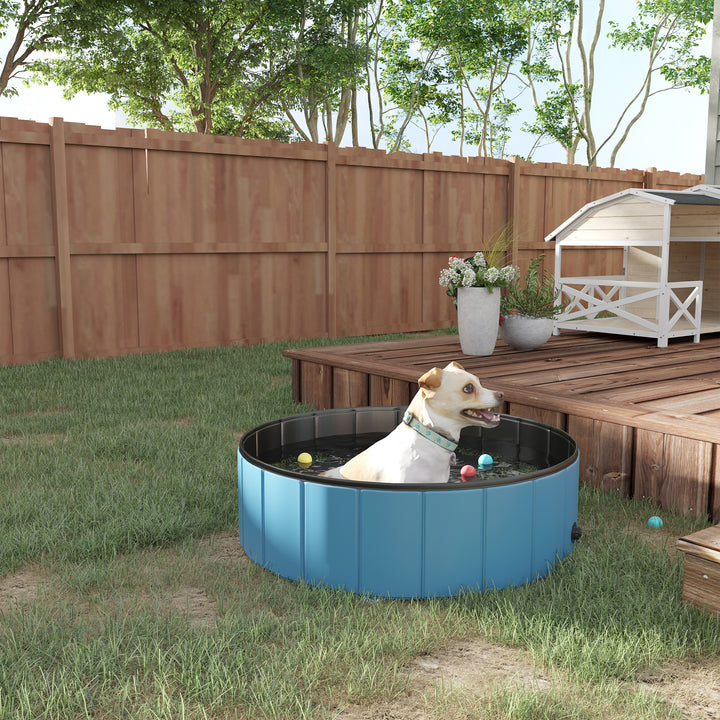 Piscina Dobrável para Cães Banheira para Animais de Estimação PVC Gatos Antiderrapante Resistente ao Desgaste Adequada para Interior e Exterior Ø100x30cm Azul
