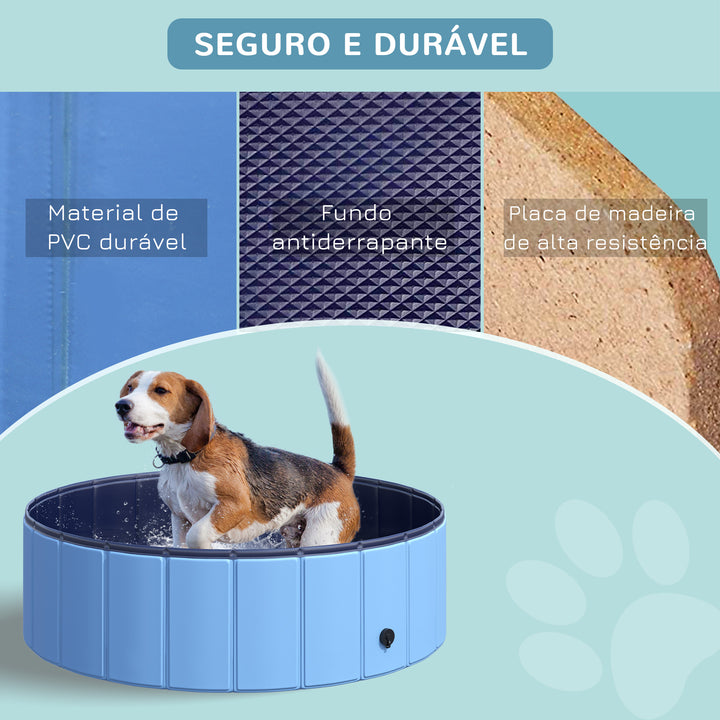 Piscina Dobrável para Cães Banheira para Animais de Estimação PVC Gatos Antiderrapante Resistente ao Desgaste Adequada para Interior e Exterior Ø100x30cm Azul