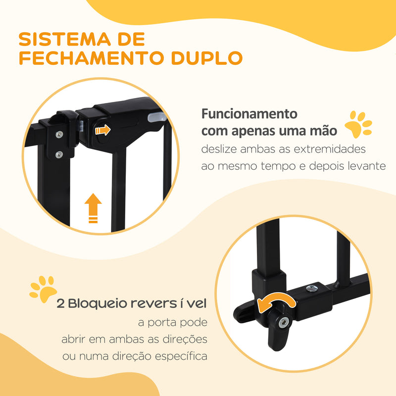 Barreira de Segurança Extensível para Portas e Escadas Barreira de Segurança Cães com Fechamento Automático e Sistema de Duplo Bloqueio Metal 74-147,5x76,2 cm Preto