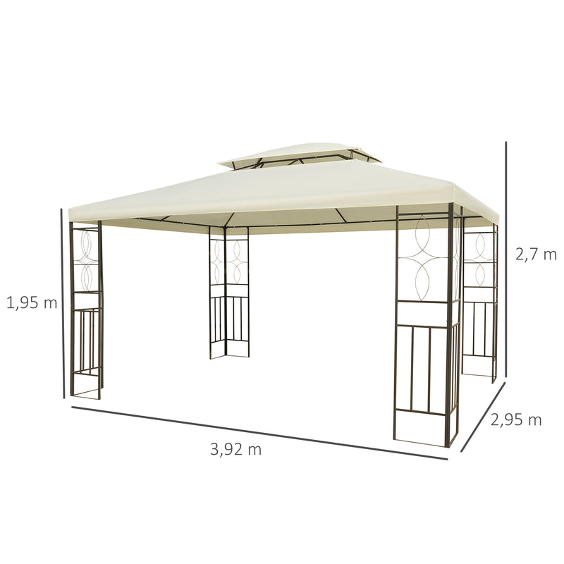 Pérgola de Jardim 295x392x270 cm Pérgola para Exterior com Duplo Teto de Ventilação e 4 Colunas de Aço Estáveis para Festas Eventos Pátio Creme