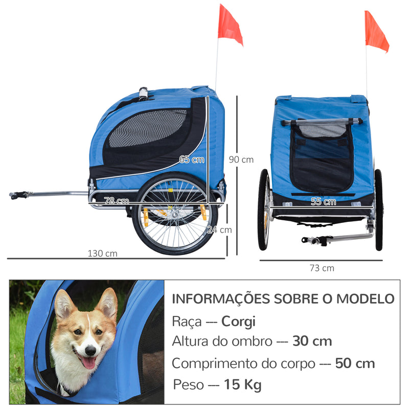 Atrelado de Bicicleta Cão de Estimação 130x90x110 cm 1 Bandeira 6 Refletores Bicicleta