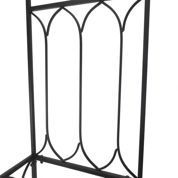 Arco de jardim com banco de metal suporte para plantas trepadeiras e rosas para varanda 115x50x203 cm Preto