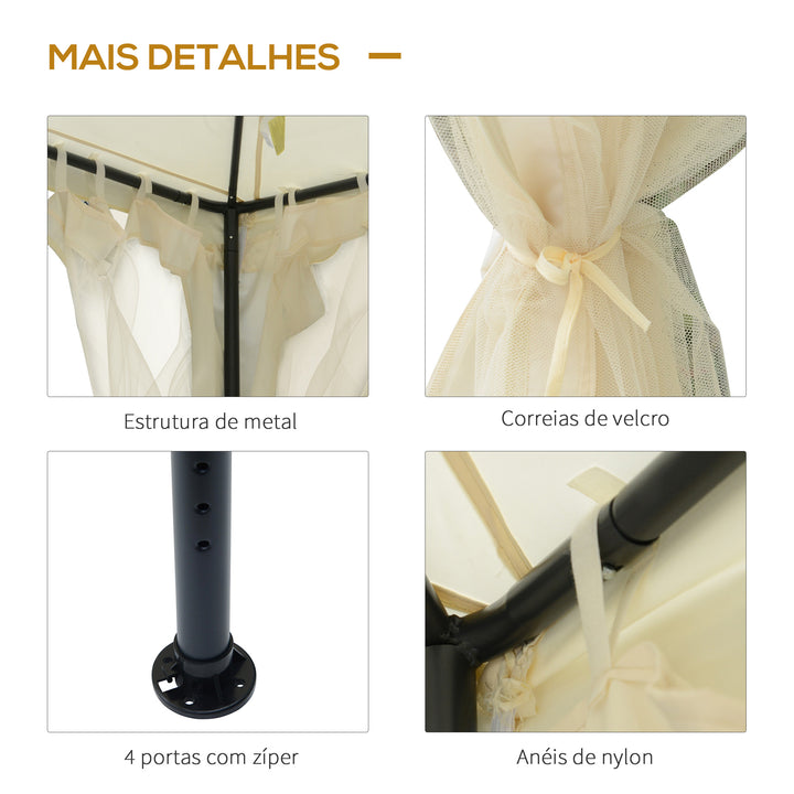 Pérgola de Jardim 3x3m Pérgola de Exterior com Duplo Teto de Ventilação 4 Cortinas Laterais 4 Orifícios de Drenagem e 4 Telas Mosquiteiras com Zíper para Festas Pátio Creme