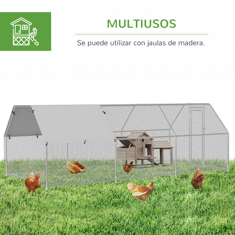 Galinheiro ao ar livre Gaiola para aves domésticas de metal galvanizado com fechadura e cobertura Oxford 280x570x195cm