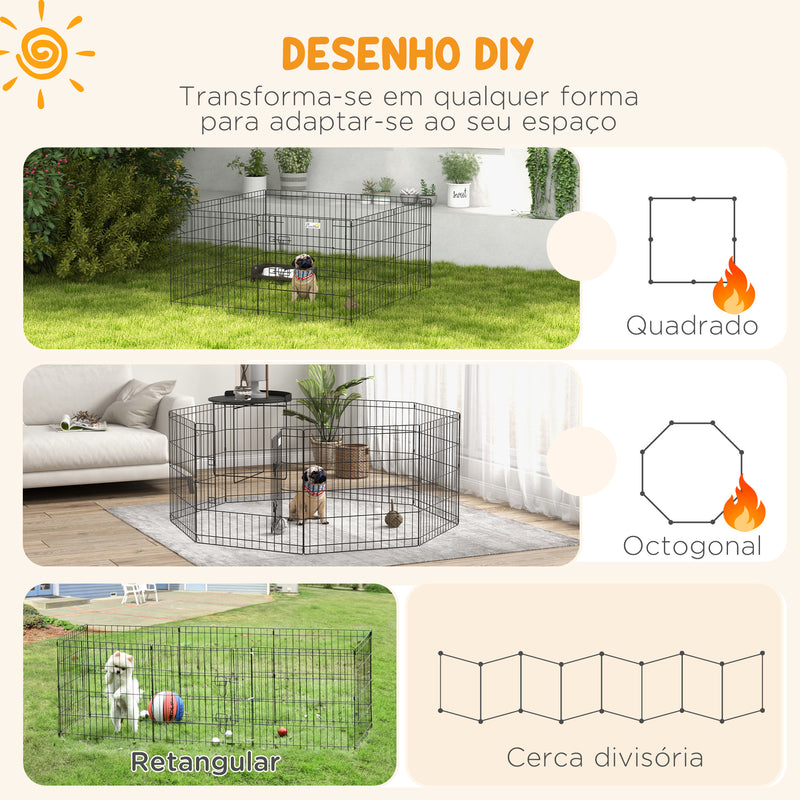 Parque para Cães 8 Painéis 61x61cm Dobráveis Gaiola Metálica para Animais de Estimação com Porta e Dupla Fechadura para Jardim Pátio Exterior Preto