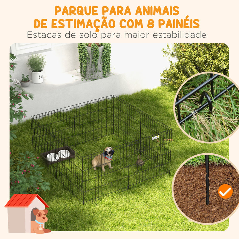 Parque para Cães 8 Painéis 61x61cm Dobráveis Gaiola Metálica para Animais de Estimação com Porta e Dupla Fechadura para Jardim Pátio Exterior Preto