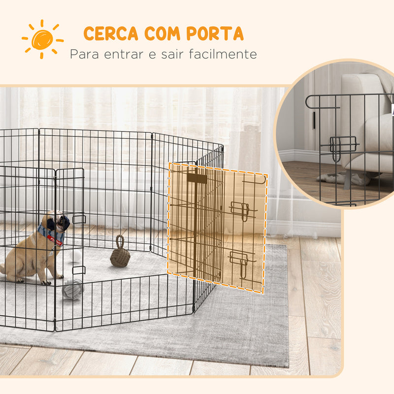 Parque para Cães 8 Painéis 61x61cm Dobráveis Gaiola Metálica para Animais de Estimação com Porta e Dupla Fechadura para Jardim Pátio Exterior Preto