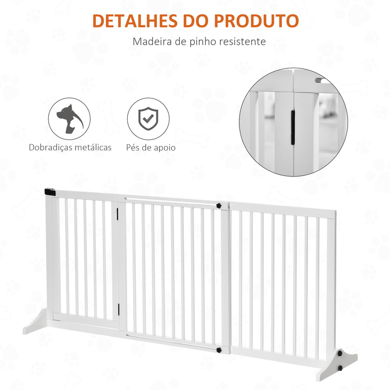 Barreira de Segurança Extensível para Cães Grade de Proteção para Escadas e Portas 113-166cm 3 Peças com Estrutura de Madeira e Suporte de Pé 113-166x36x71cm Branco