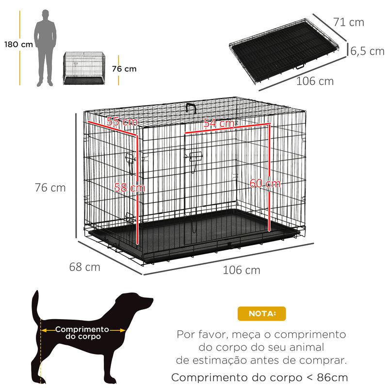 Gaiola de transporte, Cor: Preto, ABS Aço 106 x 71 x 76 cm com 1 Tabuleiro