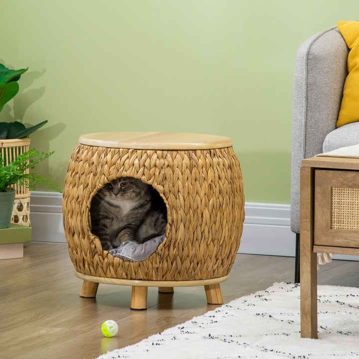 Caverna para Gatos Cama para Gatos com Almofada Lavável e Pés Elevados Similar a um Banco para Interior e Exterior 44x43x42cm Madeira