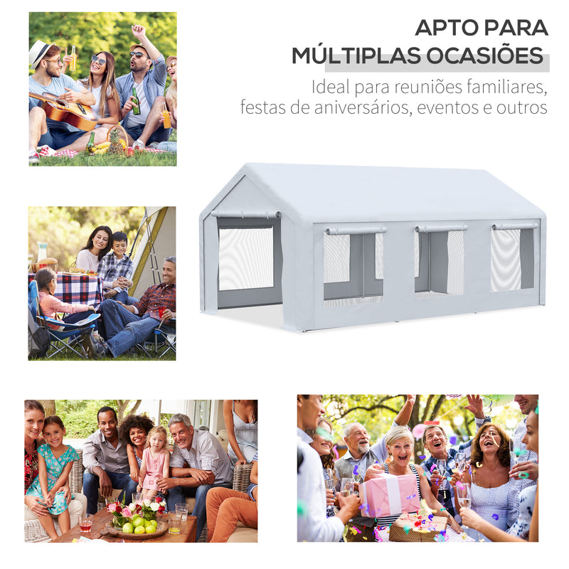 Tenda para Festas 6x3m Tenda de Jardim com 2 Paredes Laterais Removíveis 2 Portas e 6 Janelas com Proteção UV para Eventos Celebrações Branco