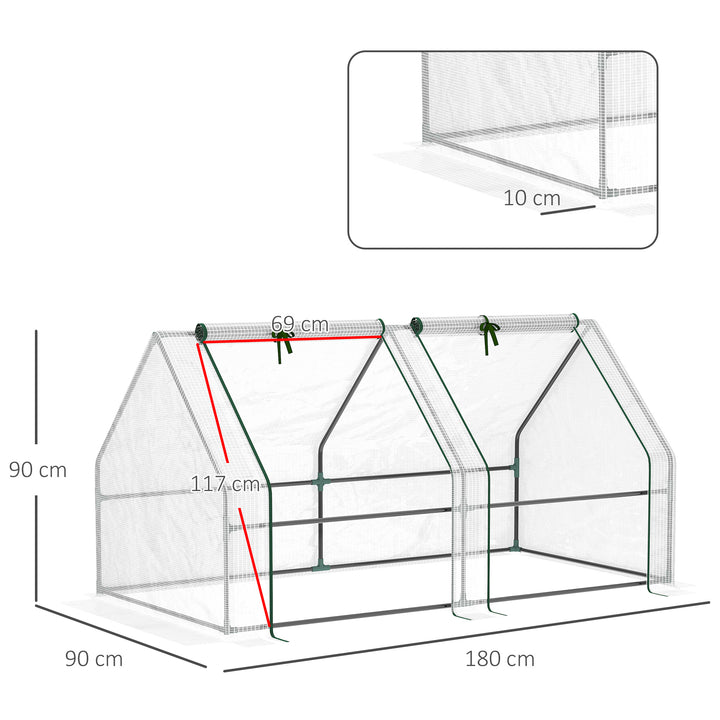 Estufa de Jardim Varanda 180x90x90 cm Tipo Casa Tubo de Aço com 2 Acessos Estufa Pequena para Cultivo de Plantas Branco