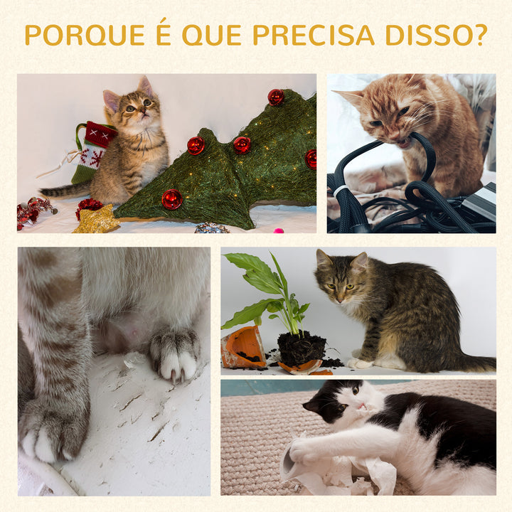 Casa para Gatos de Madeira 92,5cm Torre para Gatos com 2 Cavernas Arranhador Rede e Almofadas de Pélucia 76x37x92,5 cm Carvalho e Branco