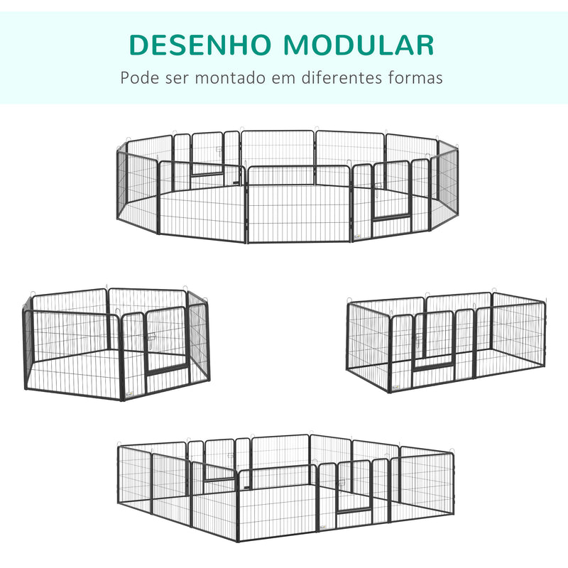 Parque para Cães com 12 Painéis Recinto para Animais de Estimação Modular com 2 Portas para Interior e Exterior Aço 80x60 cm Preto