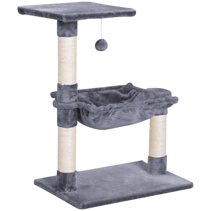 Árvore Arranhador para Gatos Torre para Gatos 50x36x70 cm Centro de Atividades com Rede Plataforma Poste de Sisal e Bola Suspensa Cinza