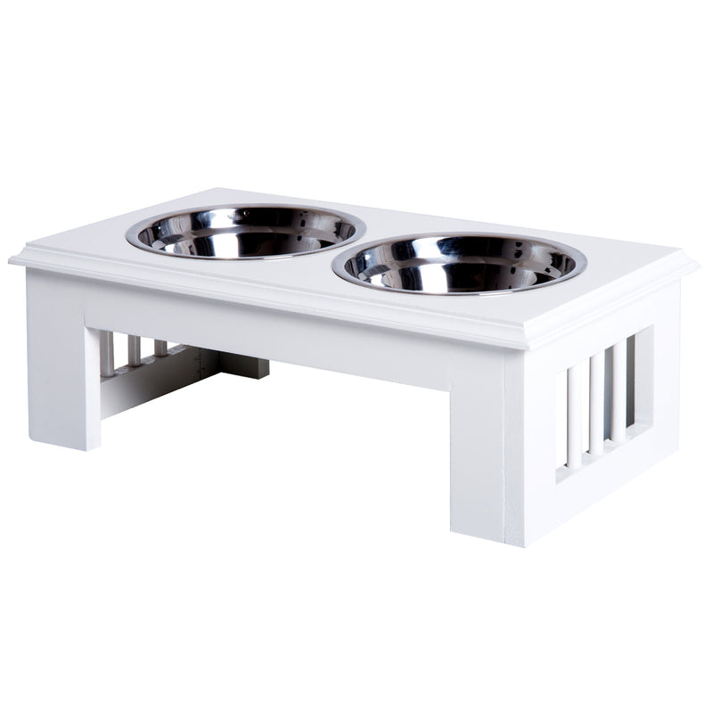 Comedouro elevado para cães com 2 tigelas removíveis de aço inoxidável 58,4x30,5x25,4 cm Branco