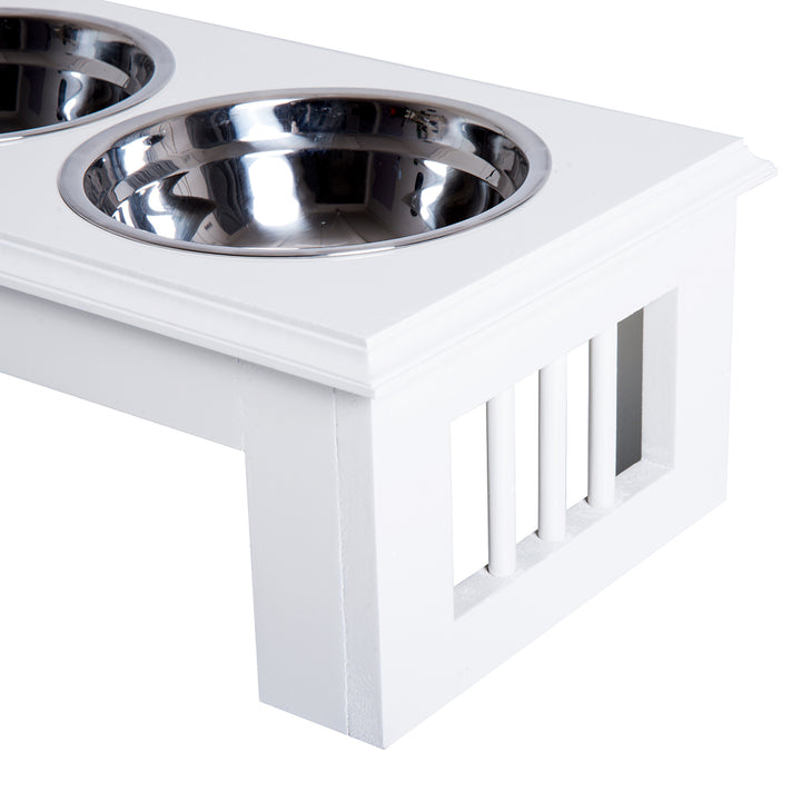 Comedouro elevado para cães com 2 tigelas removíveis de aço inoxidável 58,4x30,5x25,4 cm Branco