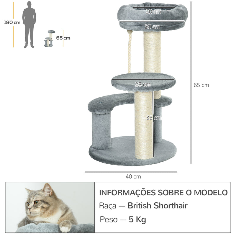 Árvore arranhador para Gatos com Cama de Pelúcia e Postes de Corda de Sisal ?40x65cm