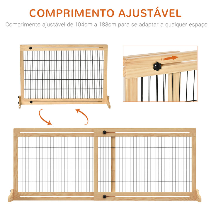 Barreira de Segurança para Cães de Madeira Extensível com Pés de Suporte Barreira de Proteção para Animais de Estimação para Portas Escada Corredor 104-183x36x69cm Natural