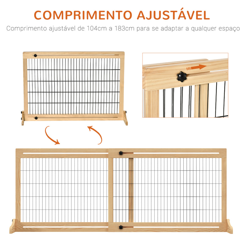 Barreira de Segurança para Cães de Madeira Extensível com Pés de Suporte Barreira de Proteção para Animais de Estimação para Portas Escada Corredor 104-183x36x69cm Natural