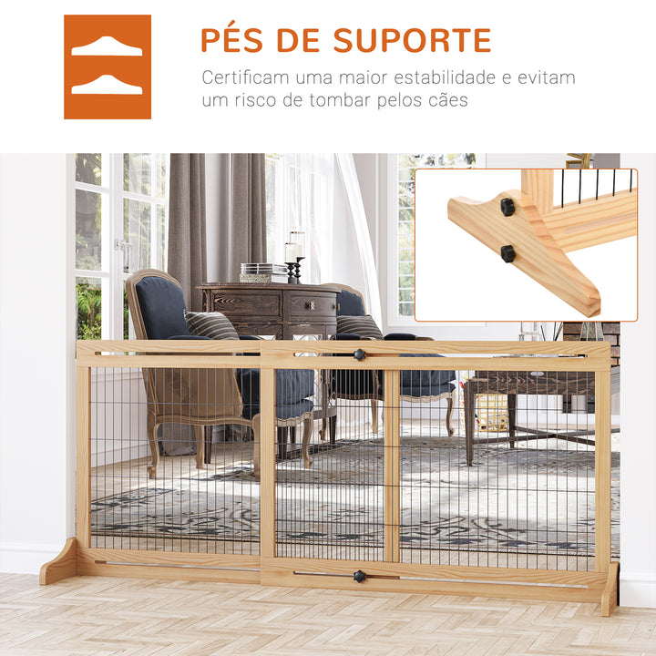 Barreira de Segurança para Cães de Madeira Extensível com Pés de Suporte Barreira de Proteção para Animais de Estimação para Portas Escada Corredor 104-183x36x69cm Natural