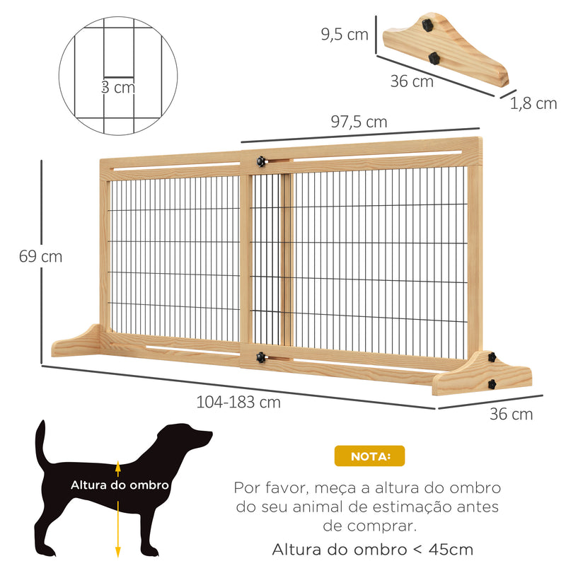 Barreira de Segurança para Cães de Madeira Extensível com Pés de Suporte Barreira de Proteção para Animais de Estimação para Portas Escada Corredor 104-183x36x69cm Natural