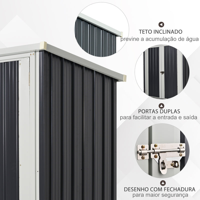 Abrigo de Jardim 1,26 m² 147x86x134 cm Abrigo de Exterior de Aço Galvanizado com 2 Portas para Armazenamento de Ferramentas Preto