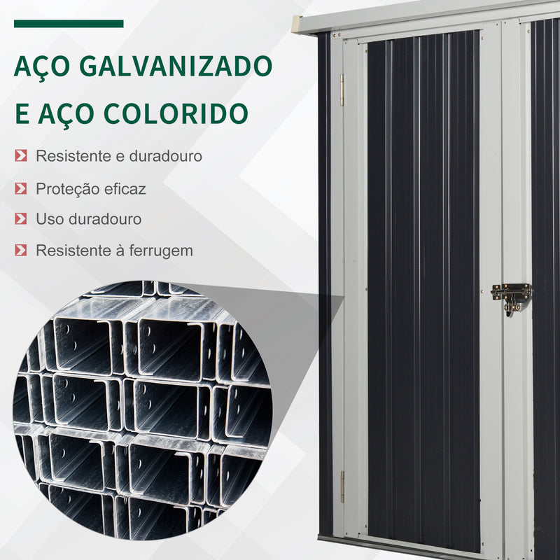 Abrigo de Jardim 1,26 m² 147x86x134 cm Abrigo de Exterior de Aço Galvanizado com 2 Portas para Armazenamento de Ferramentas Preto