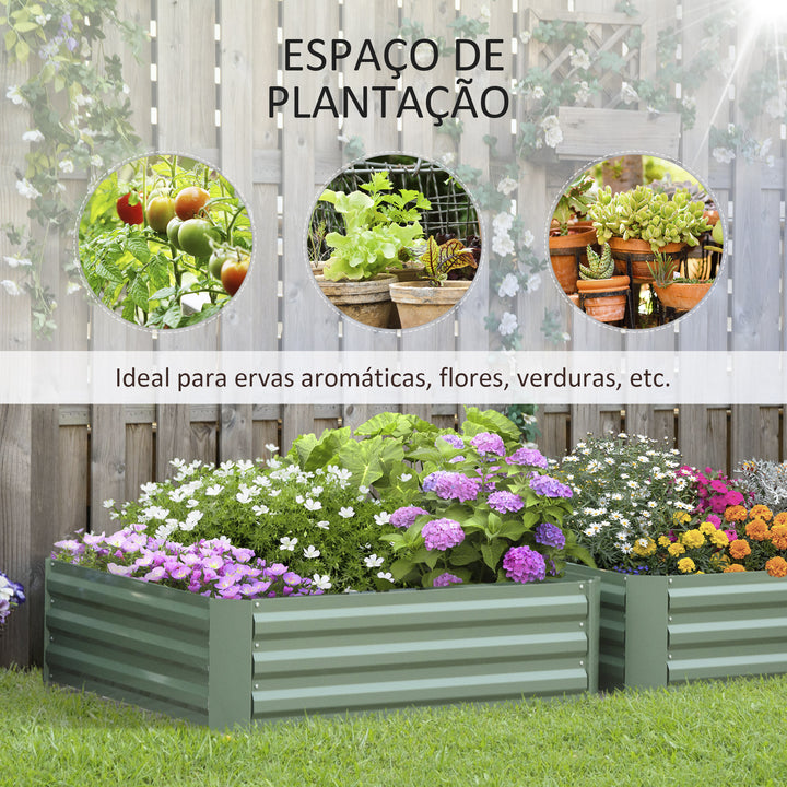 Conjunto de 2 Caixas de Plantio de Aço Caixa de Plantio Quadrada para Cultivos de Plantas Flores Pátio Exterior 100x100x30cm Verde