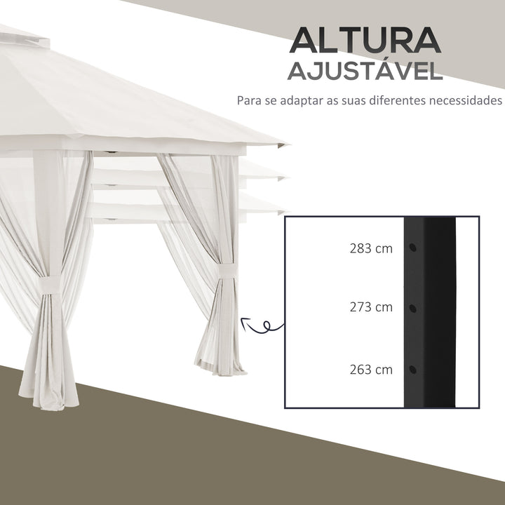 Tenda Dobrável Pop-UP 3,92x3,92x2,83m Tenda de Jardim com Altura Ajustável Proteção UV50+ Teto Duplo Rede Mosquiteira e Bolsa de Transporte com Rodas para Festas Campismo Bege