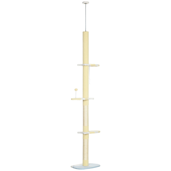 Árvore para Gatos do Chão ao Teto 220-260cm Altura Ajustável Torre para Gatos com 3 Plataformas Poste de Sisal e Bola para Brincar 47x34x220-260cm Creme