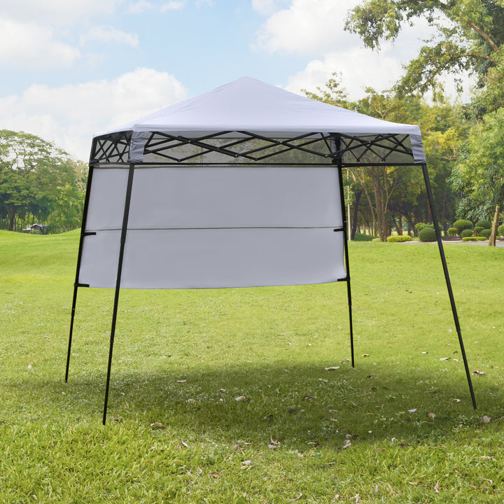 Tenda Dobrável com Proteção UV Altura ajustável de 2 niveis Tecido Oxford com estrutura de aço com Lateral e Bolsa de Transporte 220x220x208 cm branco