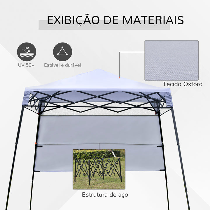 Tenda Dobrável com Proteção UV Altura ajustável de 2 niveis Tecido Oxford com estrutura de aço com Lateral e Bolsa de Transporte 220x220x208 cm branco