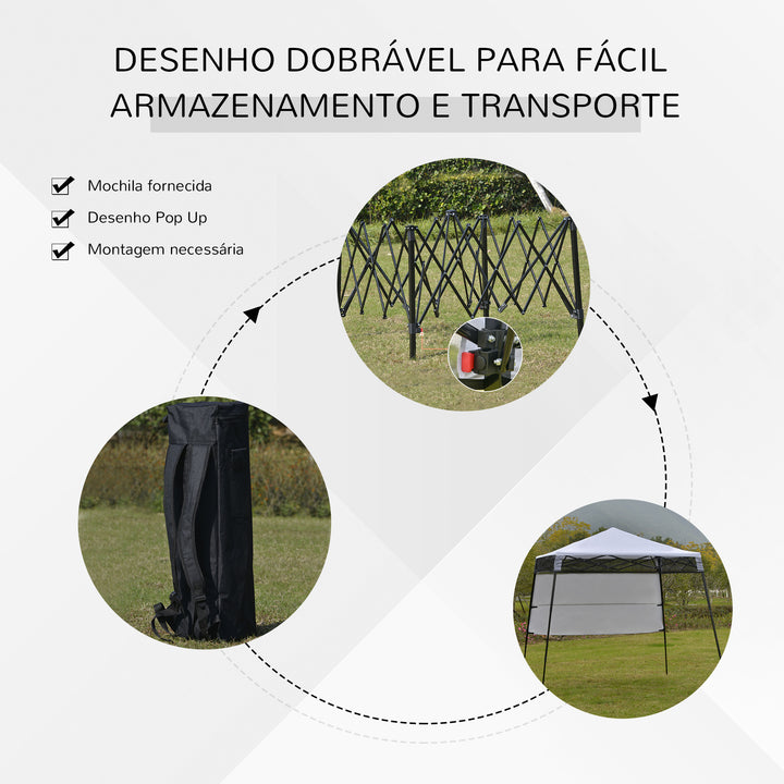 Tenda Dobrável com Proteção UV Altura ajustável de 2 niveis Tecido Oxford com estrutura de aço com Lateral e Bolsa de Transporte 220x220x208 cm branco