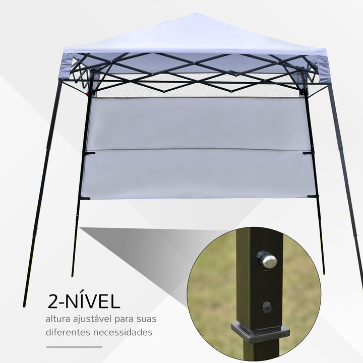 Tenda Dobrável com Proteção UV Altura ajustável de 2 niveis Tecido Oxford com estrutura de aço com Lateral e Bolsa de Transporte 220x220x208 cm branco