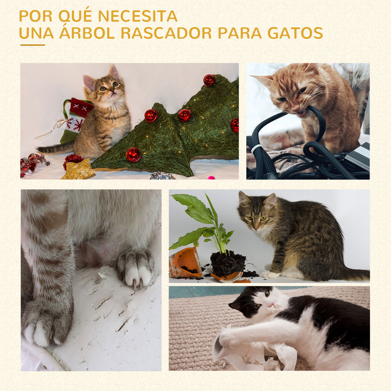 Árvore Cinza para Gatos Grande 200cm Postes Arranhadores de Sisal Natural e Bolas de Brinquedo