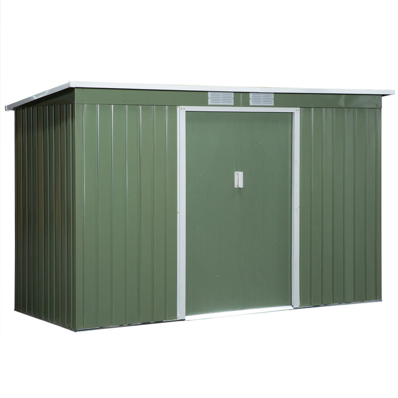 Abrigo de Jardim 280x130x172cm Abrigo de Exterior de Aço Galvanizado com Porta Corredeira e Ventilações para Armazenamento de Ferramentas Verde Claro