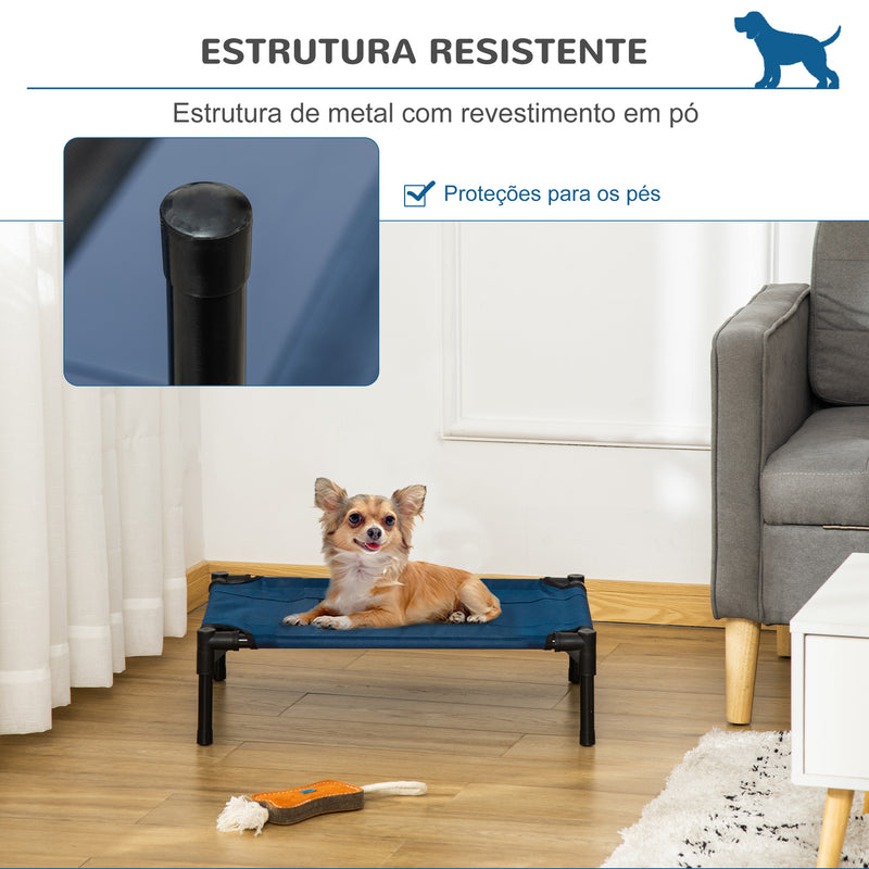 Cama para Animais de Estimação Cama Elevada para Cães Gatos Portátil Tecido Transpirável para Exterior Interior 64x46x18cm Azul