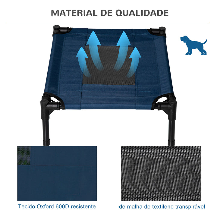 Cama para Animais de Estimação Cama Elevada para Cães Gatos Portátil Tecido Transpirável para Exterior Interior 64x46x18cm Azul
