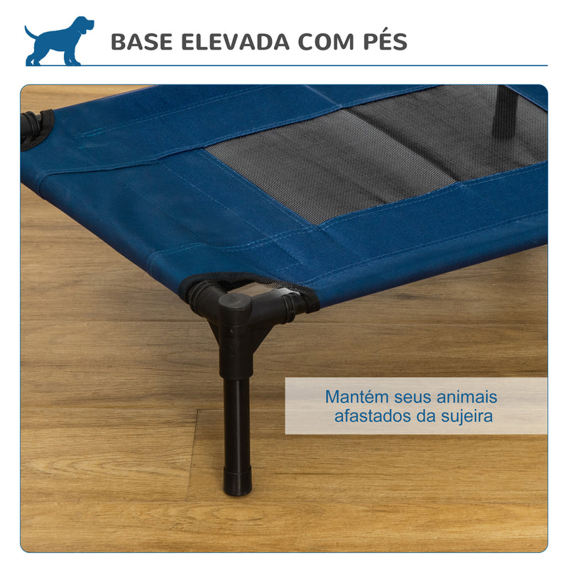 Cama para Animais de Estimação Cama Elevada para Cães Gatos Portátil Tecido Transpirável para Exterior Interior 64x46x18cm Azul