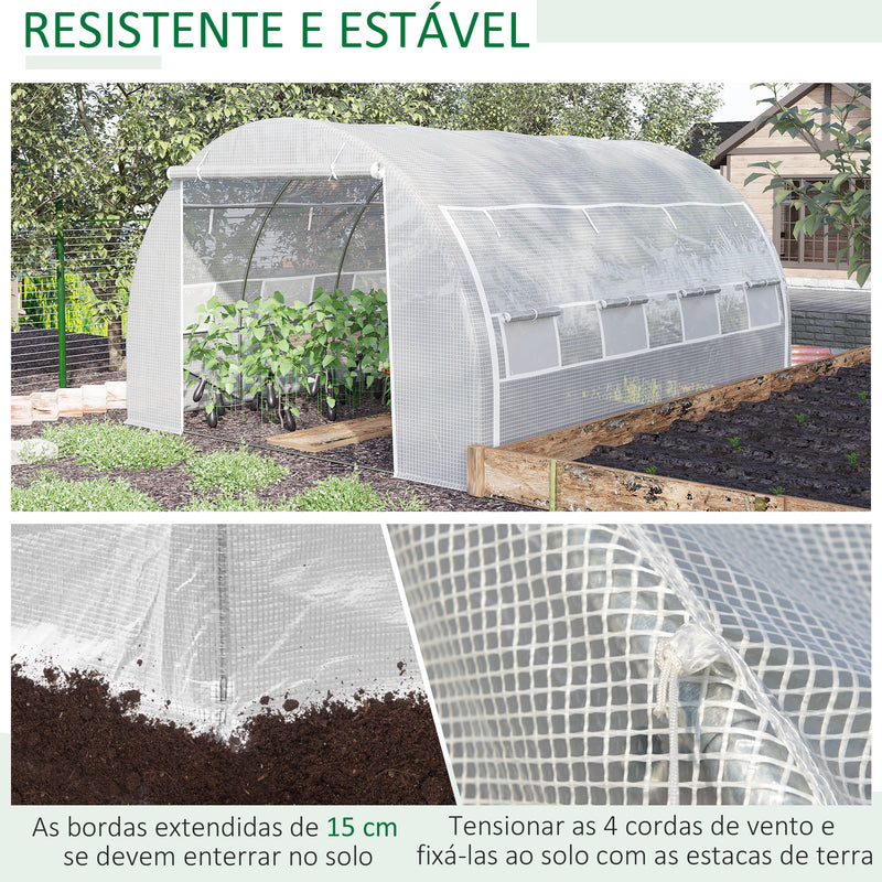 Estufa Tipo Túnel de Jardim 4x3x2m com Porta Enrolável 8 Janelas Cobertura de PE 140g/m² e Metal Galvanizado para Cultivos de Plantas Verduras Branco