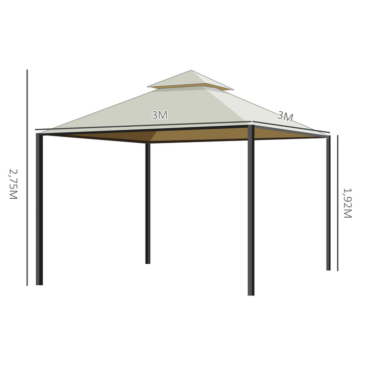 Pérgola de Jardim 300x300x270 cm Pérgola com Duplo Teto 4 Cortinas Laterais para Exterior Festas Eventos Bege