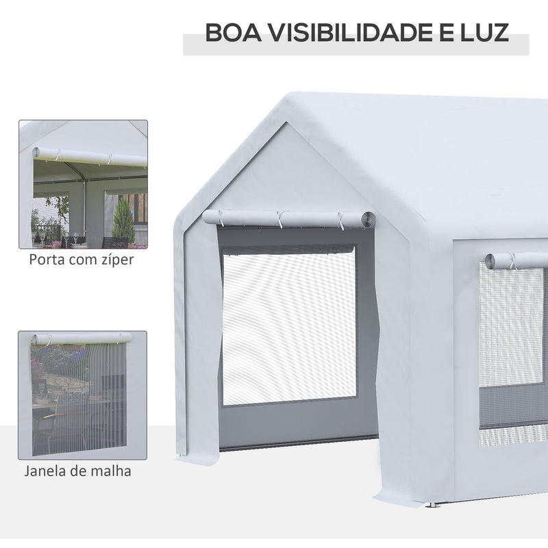 Tenda para Festas 6x3m Tenda de Jardim com 2 Paredes Laterais Removíveis 2 Portas e 6 Janelas com Proteção UV para Eventos Celebrações Branco